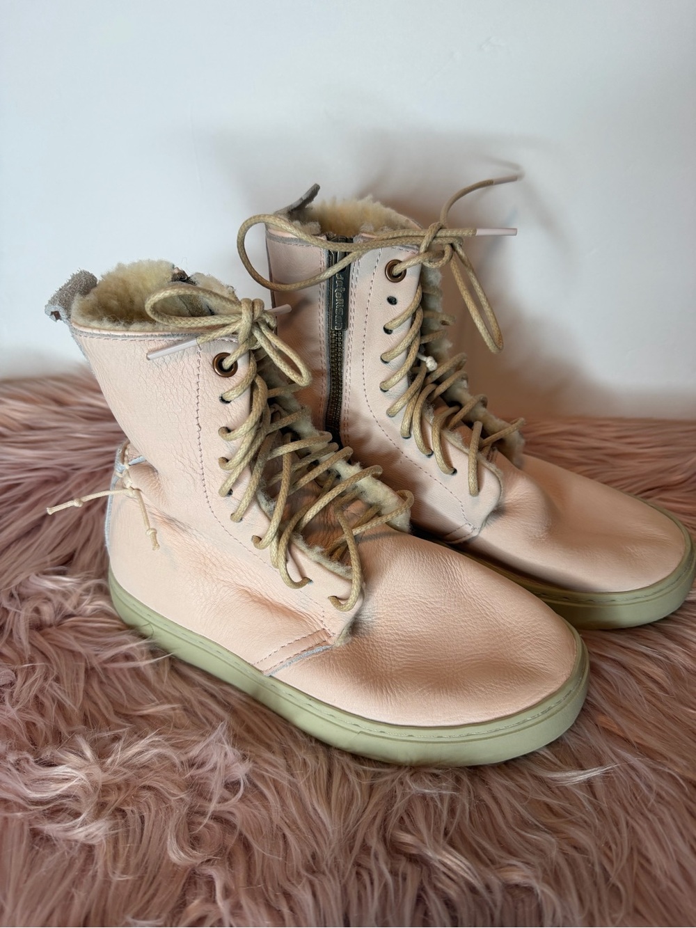 Satorisan Wakaru Leather Lace Up Light Pink Boots Size 36